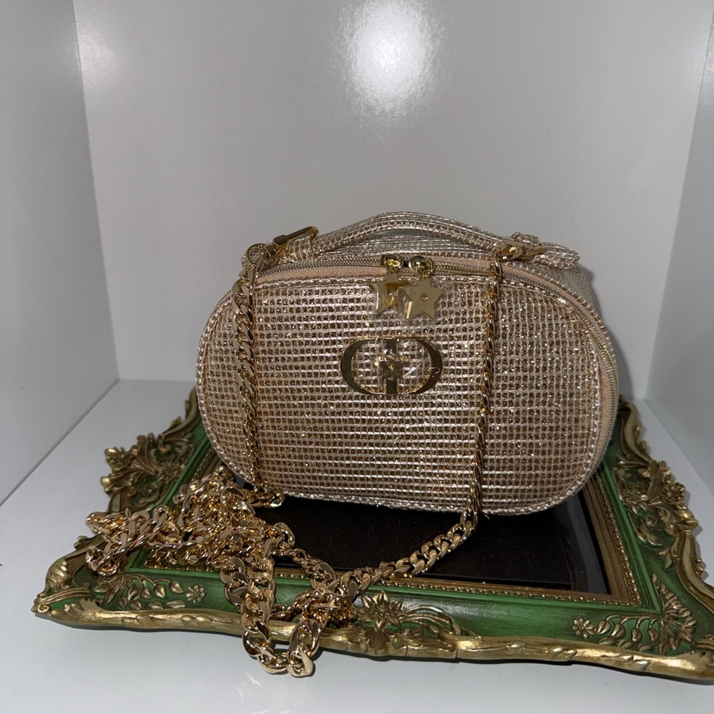 Dior Metallic Gold Cosmetic Bag with chain